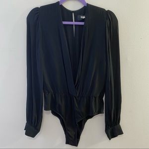 Black Reformation Long Sleeve Wrap Bodysuit